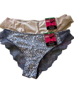 Maidenform Tanga Invisible Comfort Lace Panties Floral & Neutral L/7 2-Pack